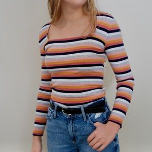 Square Neck Striped Long Sleeve